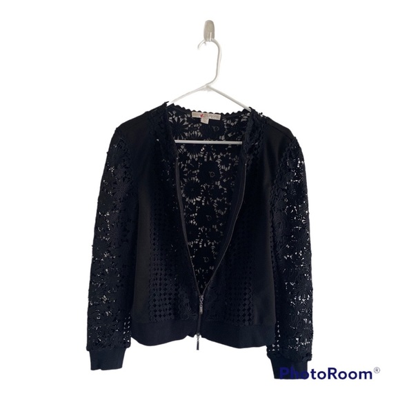 Boston Proper Women Long Sleeve Cutouts Lace Floral, Zip up Sweater - Picture 4 of 8